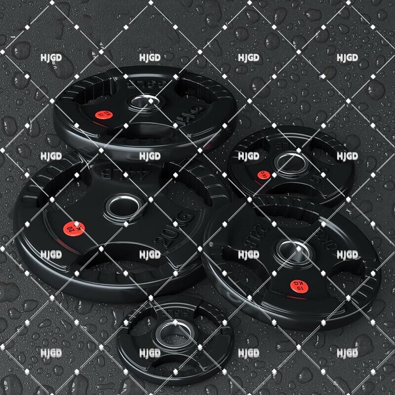 HJGD Rubber Coated Cast Iron Olympic Barbell Plate with Hand Grips