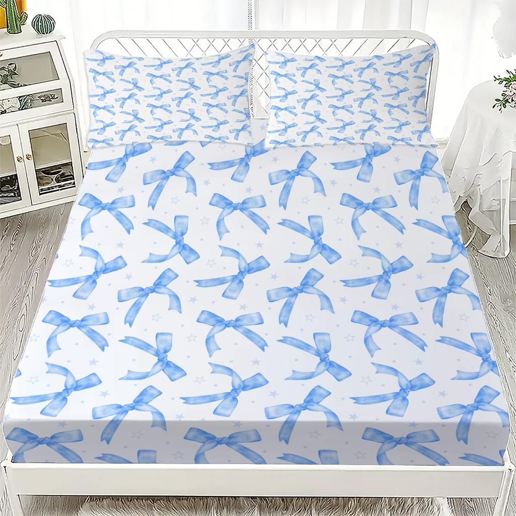 Набор простыней на резинке с бантом, 2/3 шт., Персонализированный комплект постельного белья с бантом, Удобный, Приятный к коже, Милый стиль, 180x220 см