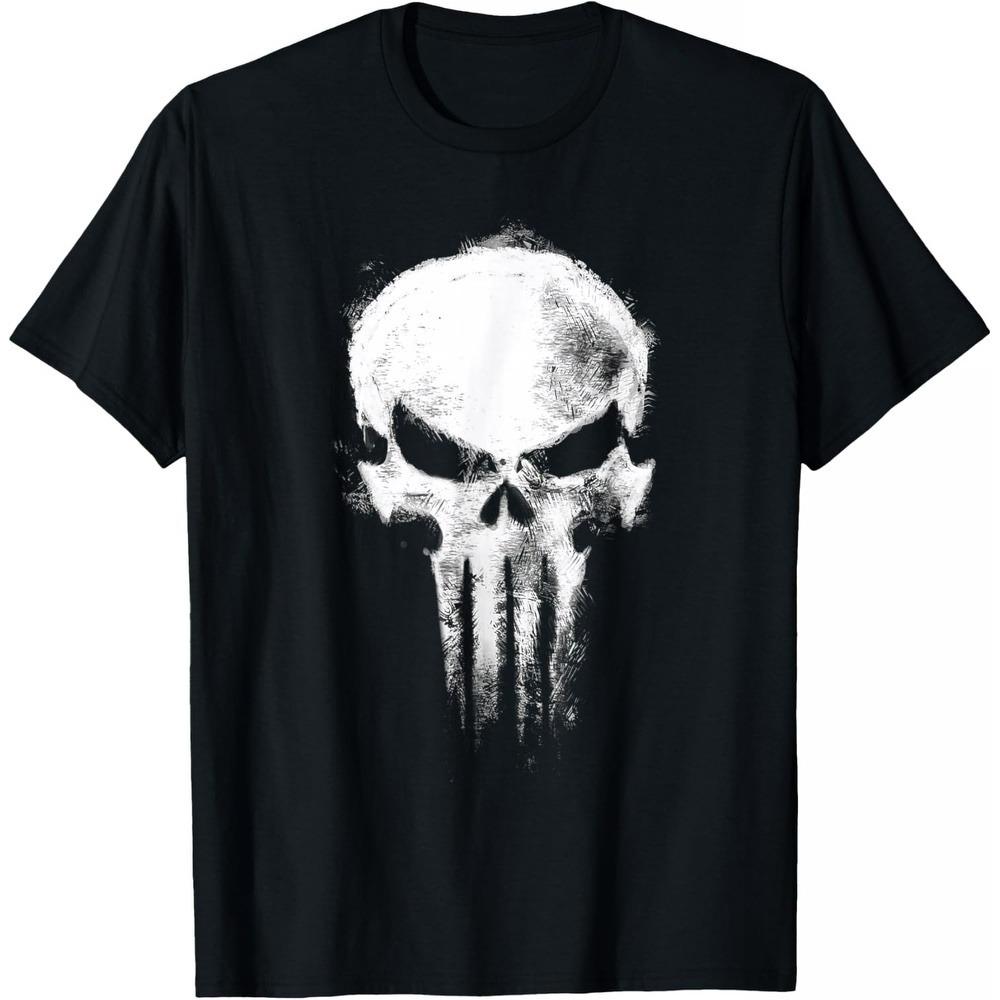 Футболка Punisher Готическая Унисекс С коротким рукавом Тяжелый Хлопок Свободный крой Повседневный Круглый вырез Модный Топ для Мужчин Женщин
