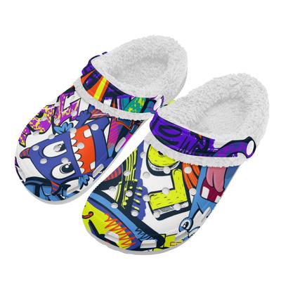 1 пара белых ЭВА клогов с теплой плюшевой подкладкой, унисекс, обувь слипоны, легкая, противоскользящая, удобная внутренняя часть для зимней повседневной носки