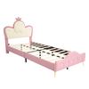 Upholstered Bed, Children's Bed, with Soft Protective Edges, Monochrome LED Strip, Headboard with Crown, Single Bed, PU, Pink+White, 90x200CM