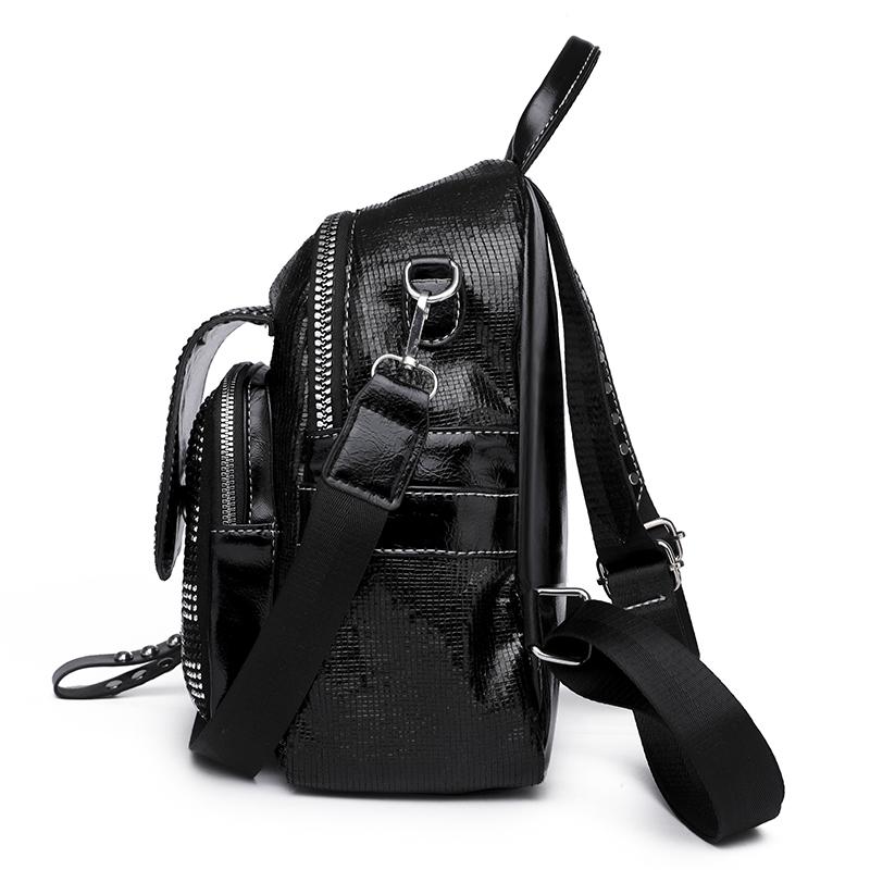 Women's Backpack Chessboard Rhinestone Bag Outdoor Leather Backpack