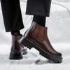 Italian Men's Boots High Top Outdoor Chelsea Boots Luxury Brand Business Casual Leather Ankle Boots Men Platform Round Toe Boot