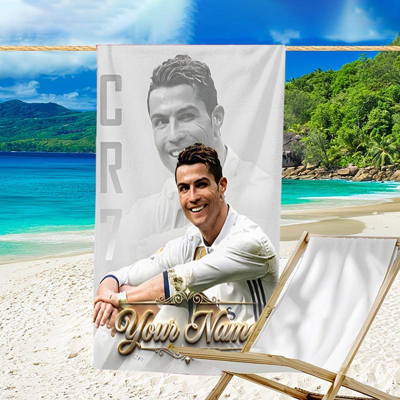 1pc Number 7 Soccer Beach Towel with Custom Name, Beach and Seaside Swimming Pool Equipment, Fashion Pattern, Rectangular, Travel Essential