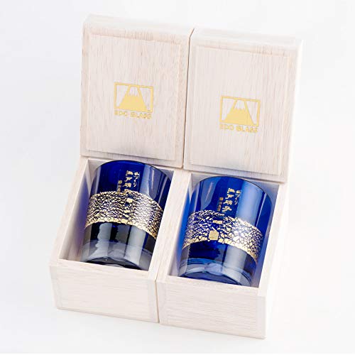 Fuji Glass Tajima Glass Gold Leaf Fuji Cold Sake Cup Lapis Blue Pair Set of 2 Edo Glass Kiriko Day Day 60th Birthday Celebration Gift Present Fuji