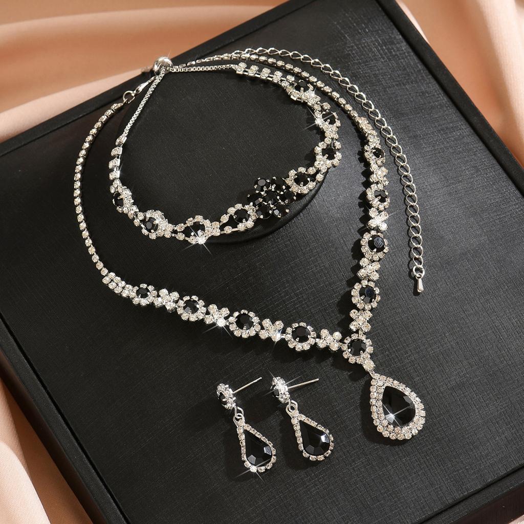 Набор из 4 предметов женской моды «Капля воды»: ожерелье, серьги, браслет, набор с цирконами. Подходит для свадьбы, вечеринки, фестиваля, подарков.