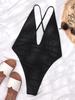 2023 Черный Pit Strip Грудь Глубокий V Слитный купальник с высокой талией Сексуальный женский бикини