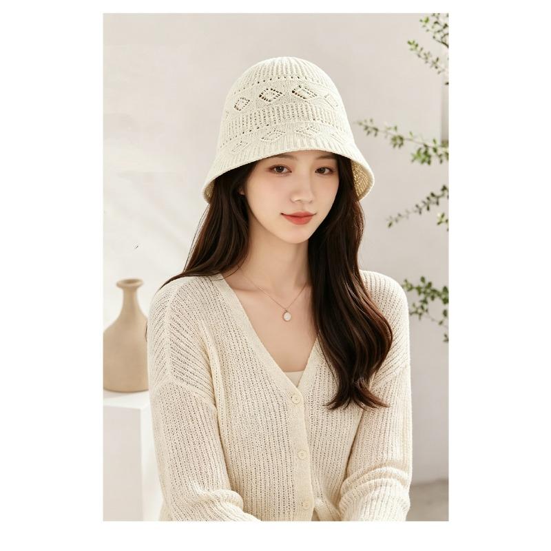 Women S Knitted Hollow Bucket Hat Summer Breathable Sun Shade Hat