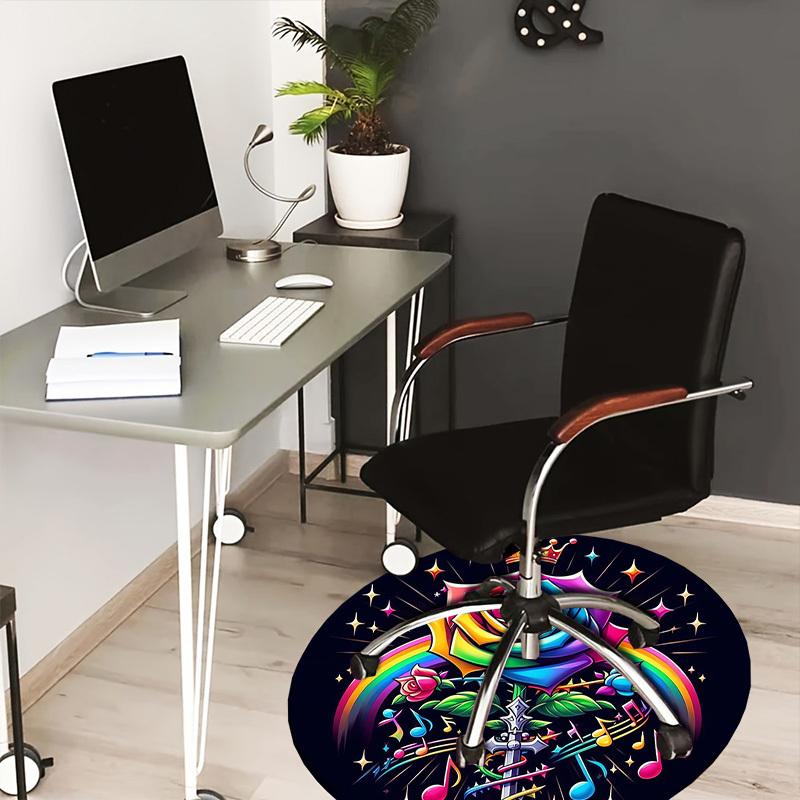1pc Office Carpet Chair Mats Rainbow Rose with Crown and Music Notes Perfect for Decorating Office Chairs, Living Rooms, Or Bedrooms