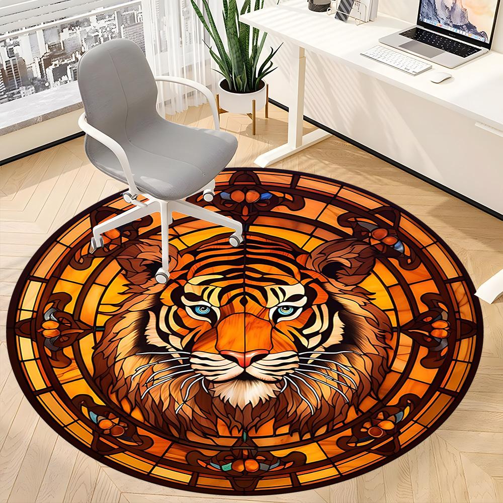 1pc Tiger StainedGlass Office Round Area Rug, Indoor Mat Suitable For Office, Under Office Chairs Bedroom Living Room Home Decor, Room Deco
