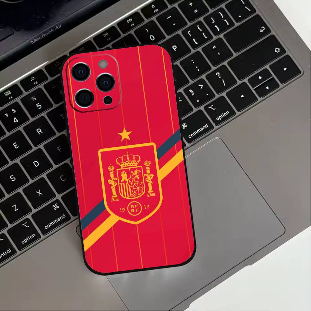 Spanish National Flag Phone Case For iPhone 17,16,15,14,13,12,11 Plus,Pro Max,XS,Soft Silicone Black Cover