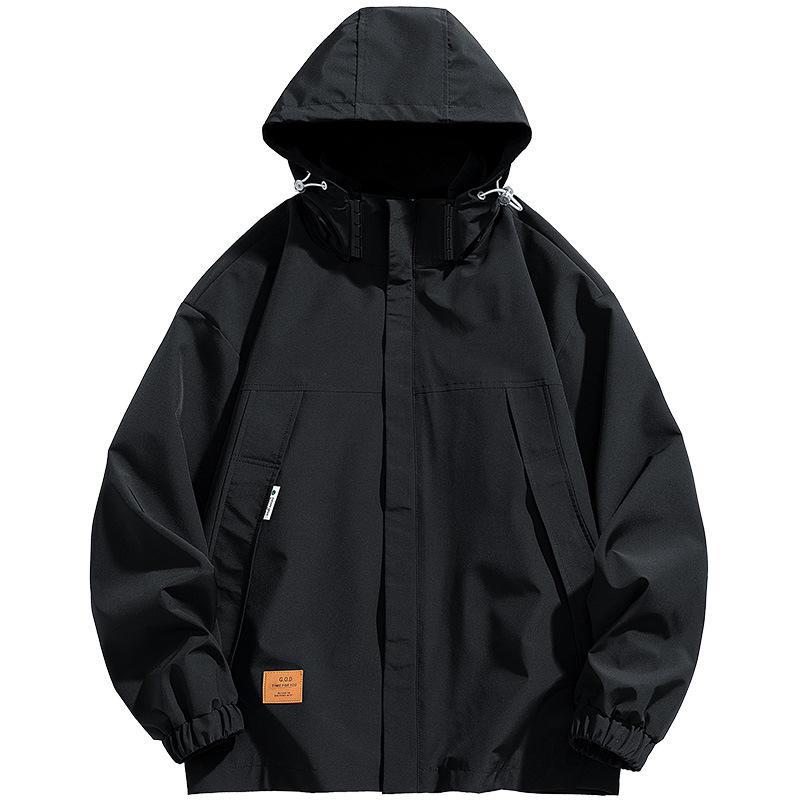 Мужская повседневная ветрозащитная куртка с капюшоном - свободный крой, эластичный шнурок, однотонный цвет, большой размер, модный верх