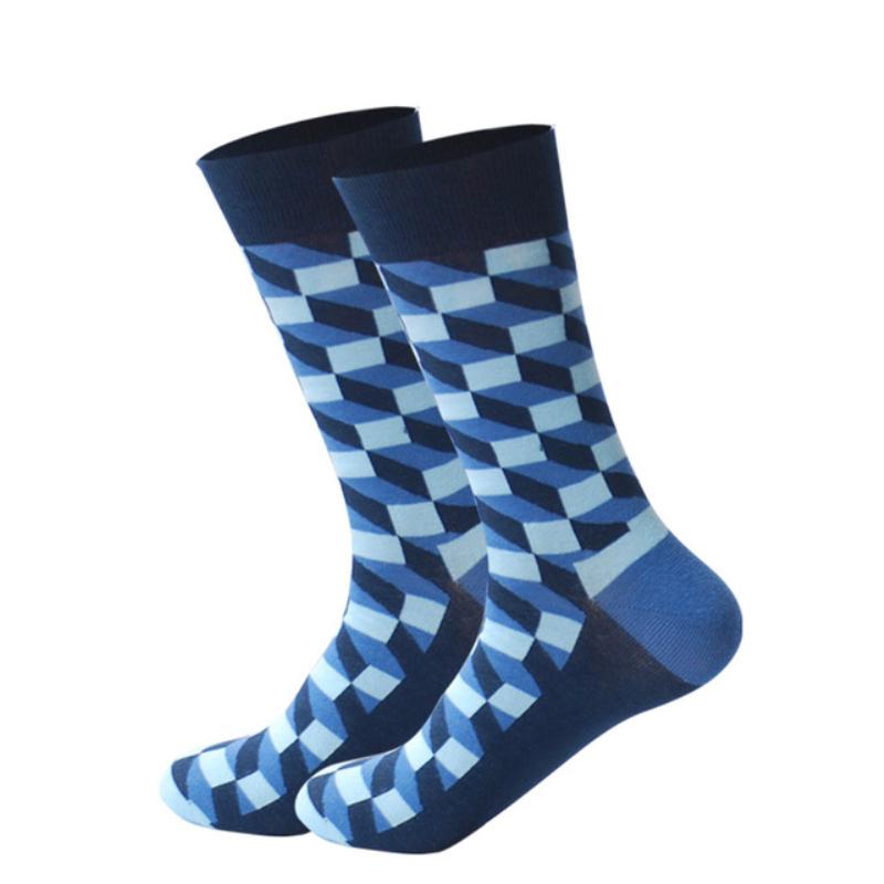 Men's Fashion Socks Cotton Wedding Socks Paragraph Diamond Pattern Geometric Business In Tube Socks