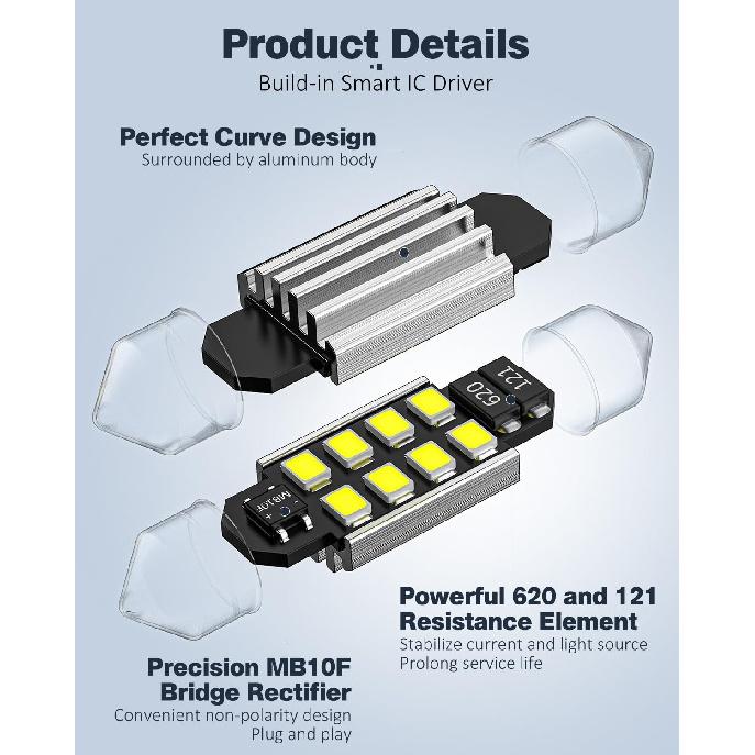 42 PCS Upgraded LED Interior Car Lights Kit, Super Bright Dome Map And Door Light Bulbs, Fits 194 De3175 578 6418 T5 LED Blubs, Universal For Cars