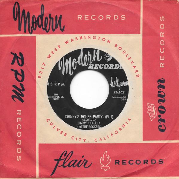 7-дюймовая пластинка JIMMY BEASLEY & THE ROCKERS - Johnny's House Party 45X1021 Modern Records 1957 US Соул/Фанк Б/У