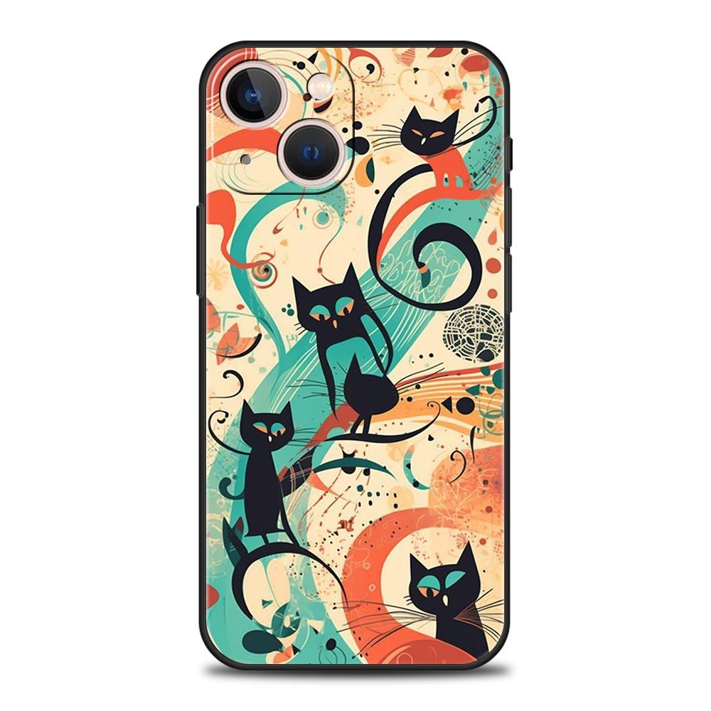 Абстрактный Креативный Кошачий Линейный Рисунок Чехол для Телефона для iPhone 17 16 15 14 13 12 11 Pro Max 17Air Plus Ударопрочный Мягкий ТПУ Корпус