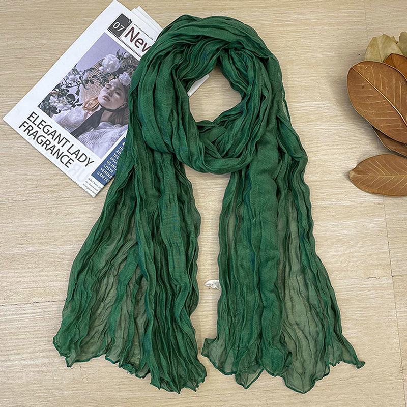 Korean Style Cotton Linen Folded Women'S Scarf Thin Pure Color Simple Match Long Shoulder Wrap Neck Warmer Silk Scarf