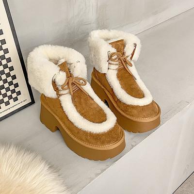 Масляные предложения, те же популярные сноубутсы, большой хлопок 2025 осень и зима, маленькие люди увеличивают 7 см толстоподошвенные сноубутсы, хлопковые сапоги