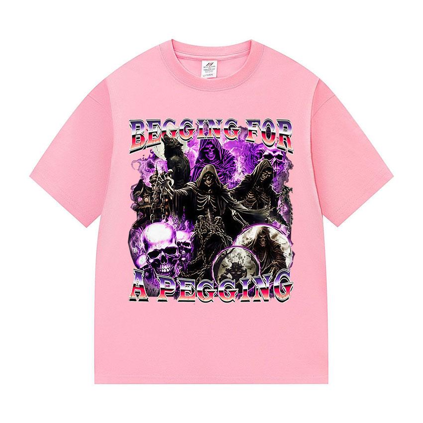 ПРОСЯЩИЙ ПЕГГИНГ Забавная футболка со скелетом Мужская винтажная готическая футболка с коротким рукавом Повседневные хлопковые топы Футболка Уличная одежда