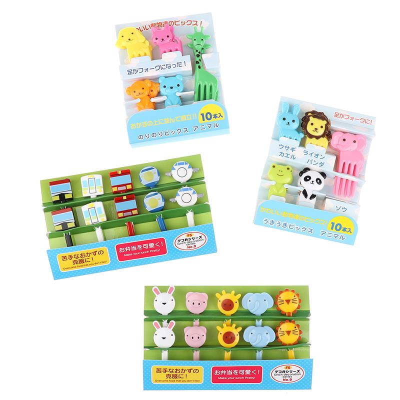 10Pcs Mini Animal Farmkids Fruit Fork Cartoon Snack Cake Dessert Food Toothpick