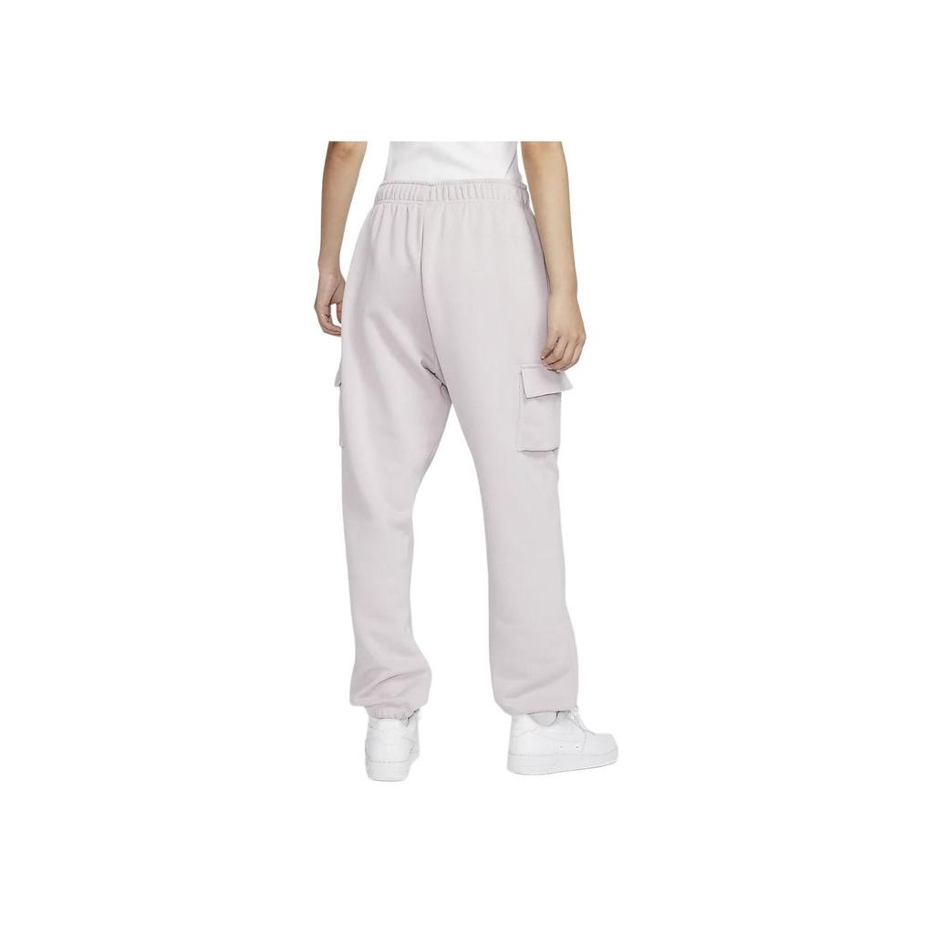 Nike Sportswear Club Fleece Mid-Waist Oversized Cargo Drawstring Comfortable Warm Knitted Sweatpants Women Bottoms Gray-Purple White DQ5197-019