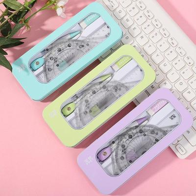 Набор циркуль и линейка: Студенческий экзаменационный канцелярский набор, 7 предметов для рисования с квадратом и жестяной коробкой