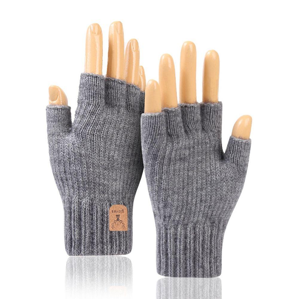Leather Label Antler Men Wool Mittens Half-finger Gloves Female Gloves Knitted Cashmere Gloves