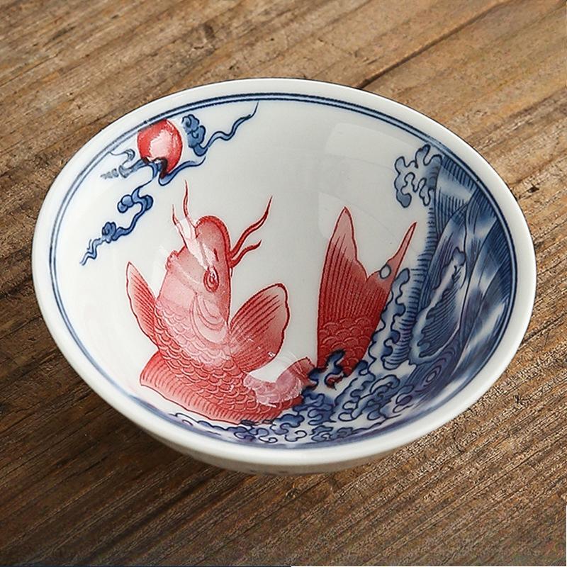 Двухцветная сине-белая фарфоровая коническая чашка Керамический набор для чая гунфу Мастер-чашка Чайная пиала в японском стиле Чаша для дегустации чая на одну чашку