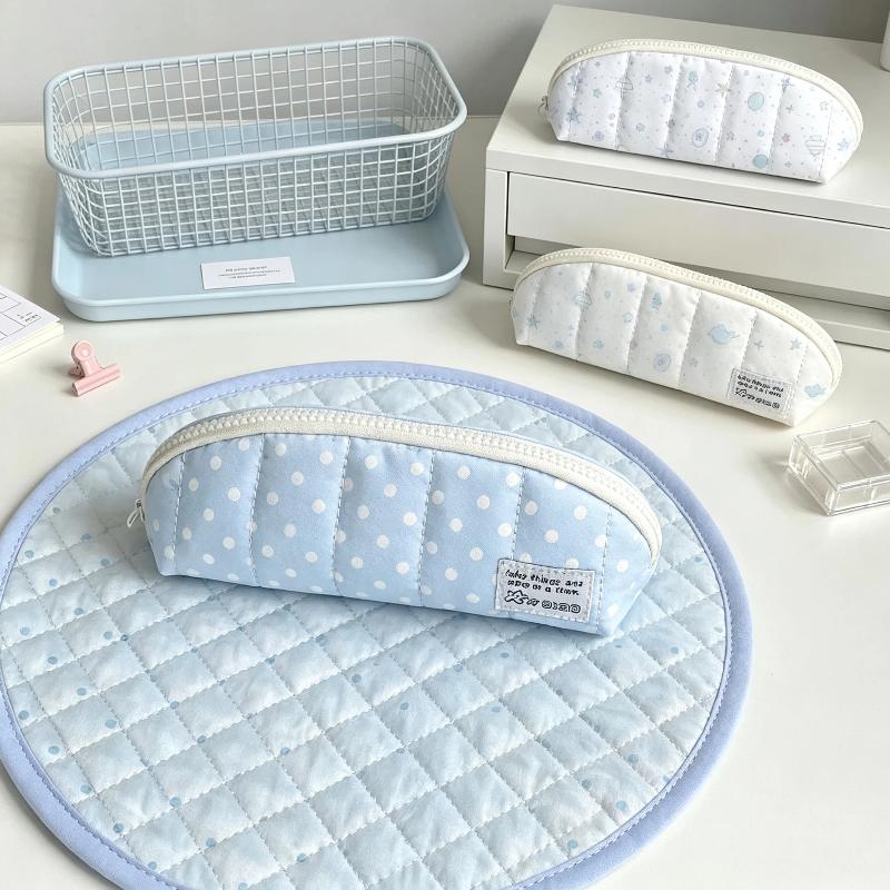 Polka Dot Pencil Case Soft Padded Durable Zipper Dustproof Stationery Organizer for Students School Business Trip Use