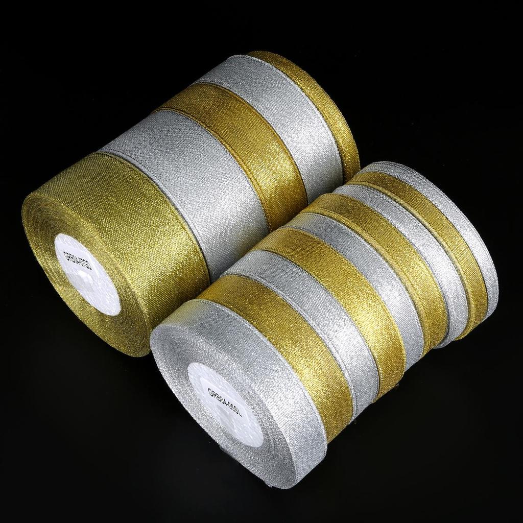 1Pcs Gold/Silver Silk Satin Organza Glitter Ribbon 7-38mm Onions Belt for Wedding Cake Gift Package