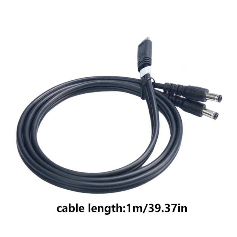 Кабель-разветвитель питания USB C на два разъема 5.5x2.1 мм (папа) для роутера, светодиодной ленты, вентилятора, выход 9В 12В