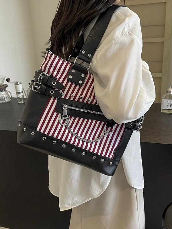 2025 Женская Высококлассная Модная Сумка-Тоут на Плечо с Заклепками