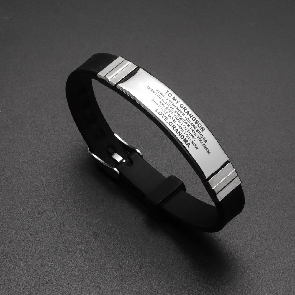 Popular Creative Simple Couple Fashion Stainless Steel TO MY GRANDSON Silicone Hand Link Day Gift Jewelry