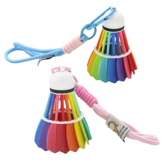 3D Printed Rainbow Badminton Ornament Hand-Assembled Badminton Keychain Backpack Hanging Decoration Bag Purse Charm Badminton Enthusiasts Gift