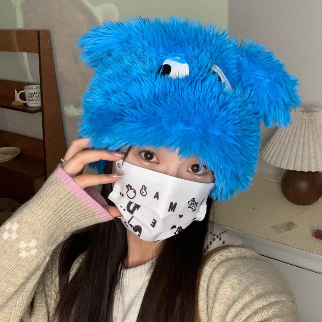 Repair the dog well rua! Cute big eyes puppy plush hat female autumn and winter pullover hat warm Lei Feng hat