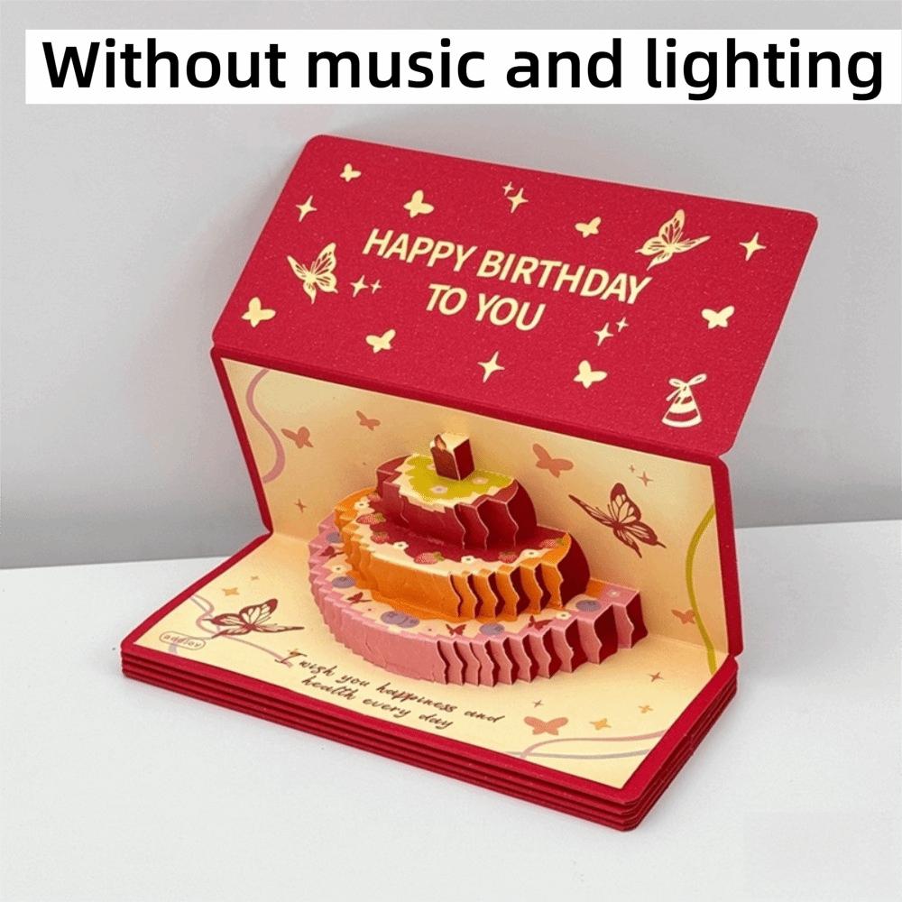 LED Light Pop Up Birthday Card Music Function 3D Greeting Card Gifts 6 Slots Birthday Red Packet