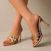 Women High Heels Sandals Wedding Bridal Shoes Thin Strap Open Toe Stiletto Heels Sandals Metal Flower French Shoes Women