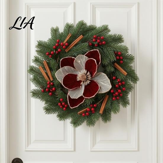 Christmas Floral Arrangements Glitter Magnolia Flower, Velvet Artificial Flower Pick for Xmas Tree Fabric Picks and Vase, Faux Stem Ornament