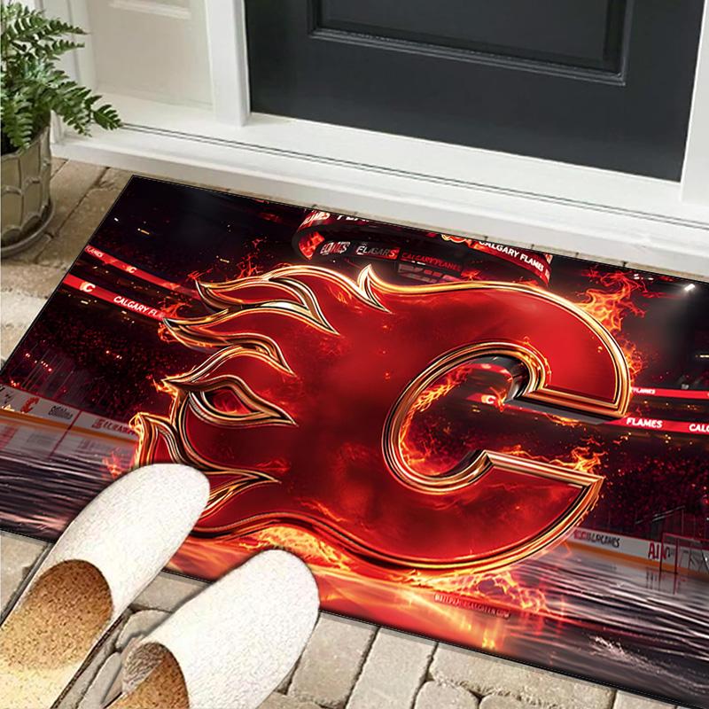 Calgary Flames Area Rug Suitable for Indoor And Outdoor,Carpets for Playroom, Homes, Offices, Living Rooms,Home Decor,Christmas Fan Gift