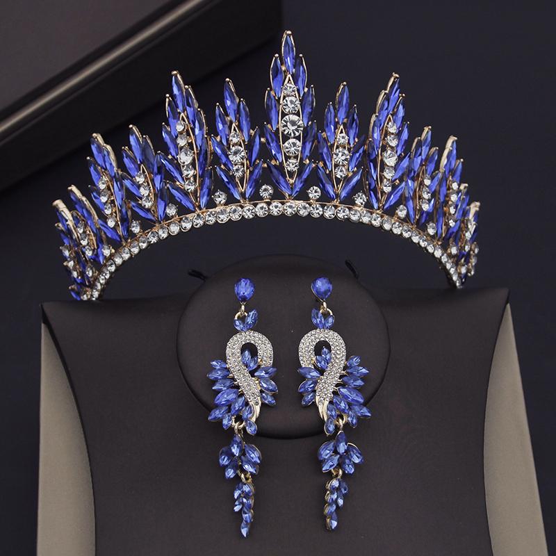 Модные красные диадемы, свадебные комплекты ювелирных изделий для женщин, свадебные короны, серьги, комплекты с диадемами, аксессуары для вечеринок для девочек