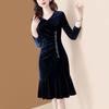 2025 Autumn/Winter Women's V-Neck Beaded Velvet Fishtail Evening Dress