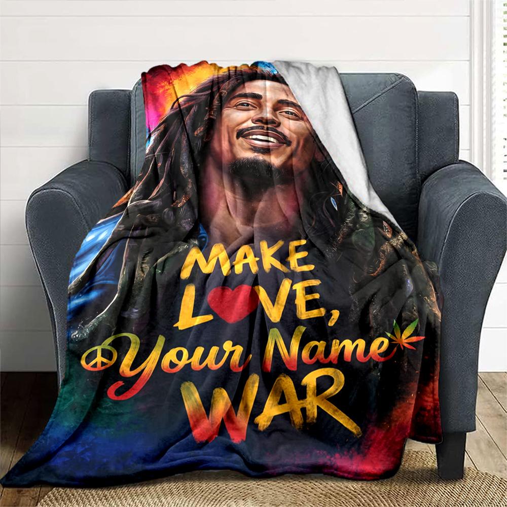 Bob Marley Customize Your Name Blanket Cozy Personalized Blanket Soft Warm Cozy Versatile for Livingroom Office Living Room Bed for All Occasions
