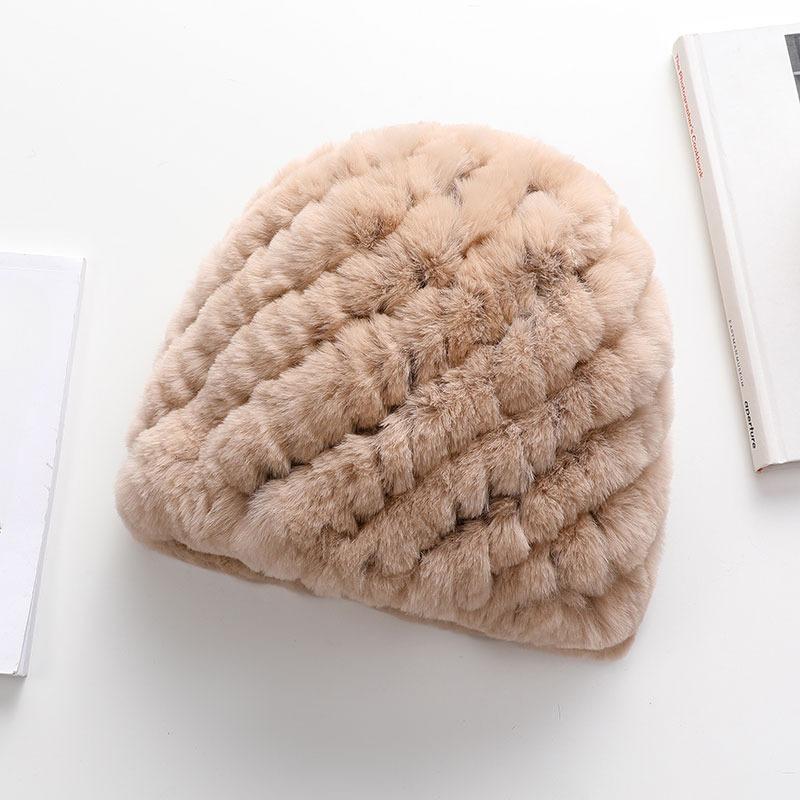 Шарф-шапка из шерсти кролика Рекс, комплект из двух предметов, зимняя женская шапка среднего и пожилого возраста, плетеная эластичная теплая утолщенная шапка из шерсти кролика Рекс