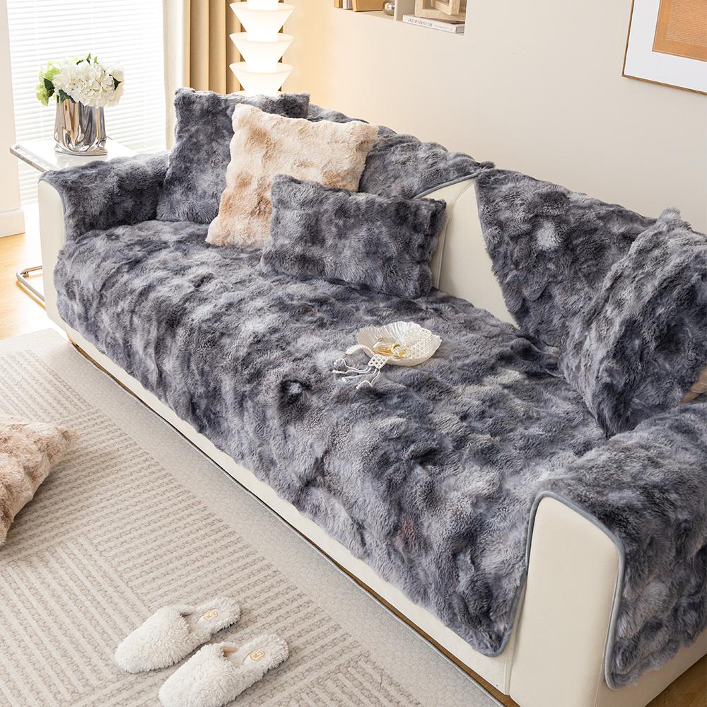Thicken Imitation Rabbit Fur Plush Sofa Slipcover Non-slip Soft Sofa Towel Couch Cushion Cover for Living Room Modern Home Decor