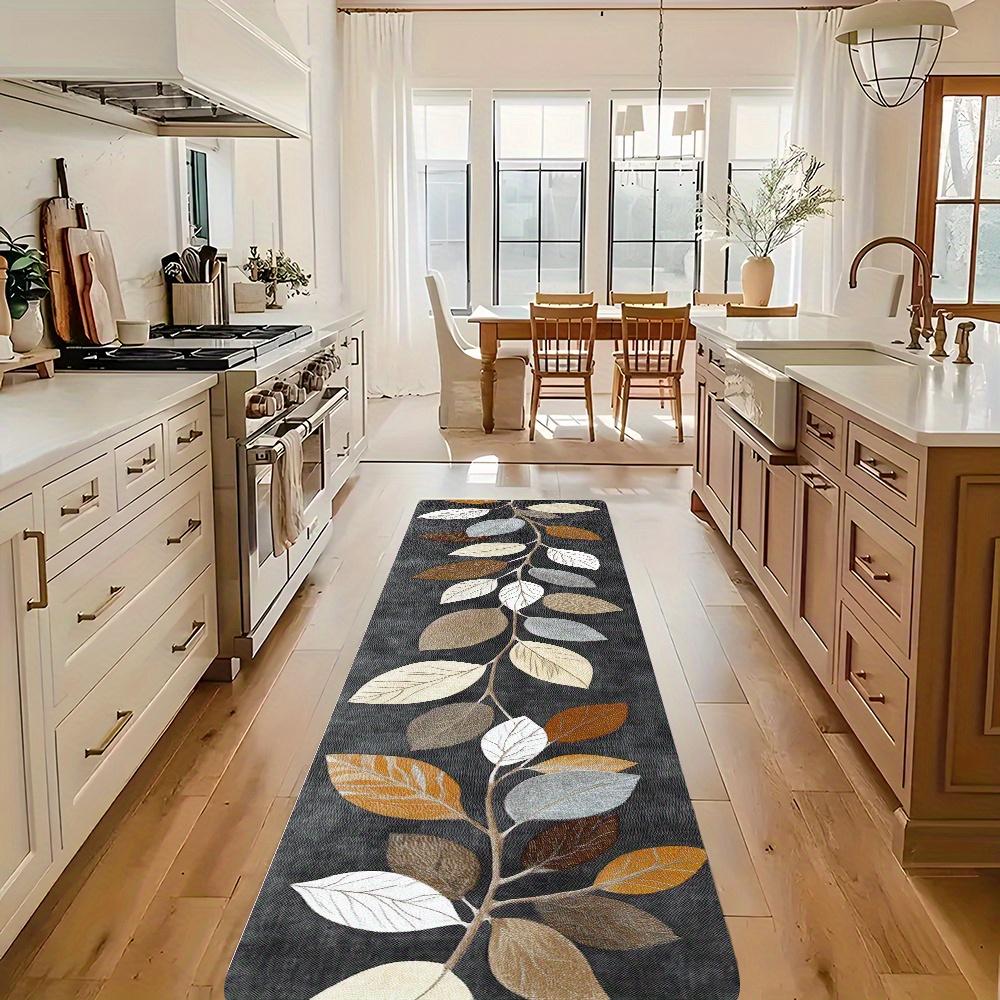 VIKAMA Leaf Vine Kitchen Rug Non-slip, Stain-resistant Entrance Hallway Mat Bedroom & Dining Room Runner Home Decor