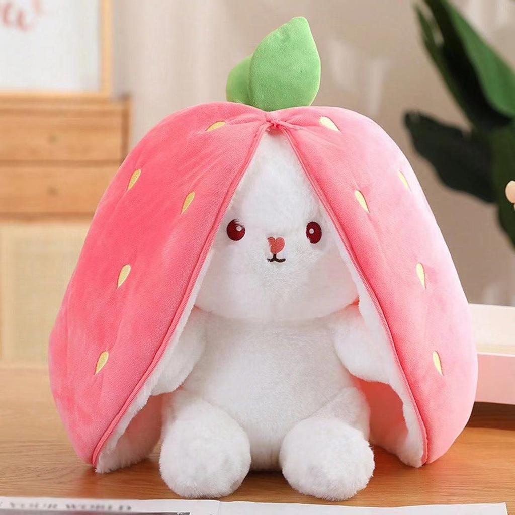 Kawaii Fruit Transfigured Bunny Plush Toy Cute Carrot Strawberry Turn Into Rabbit Plush Cosplay Toy Kids Birthday Christmas Gift
