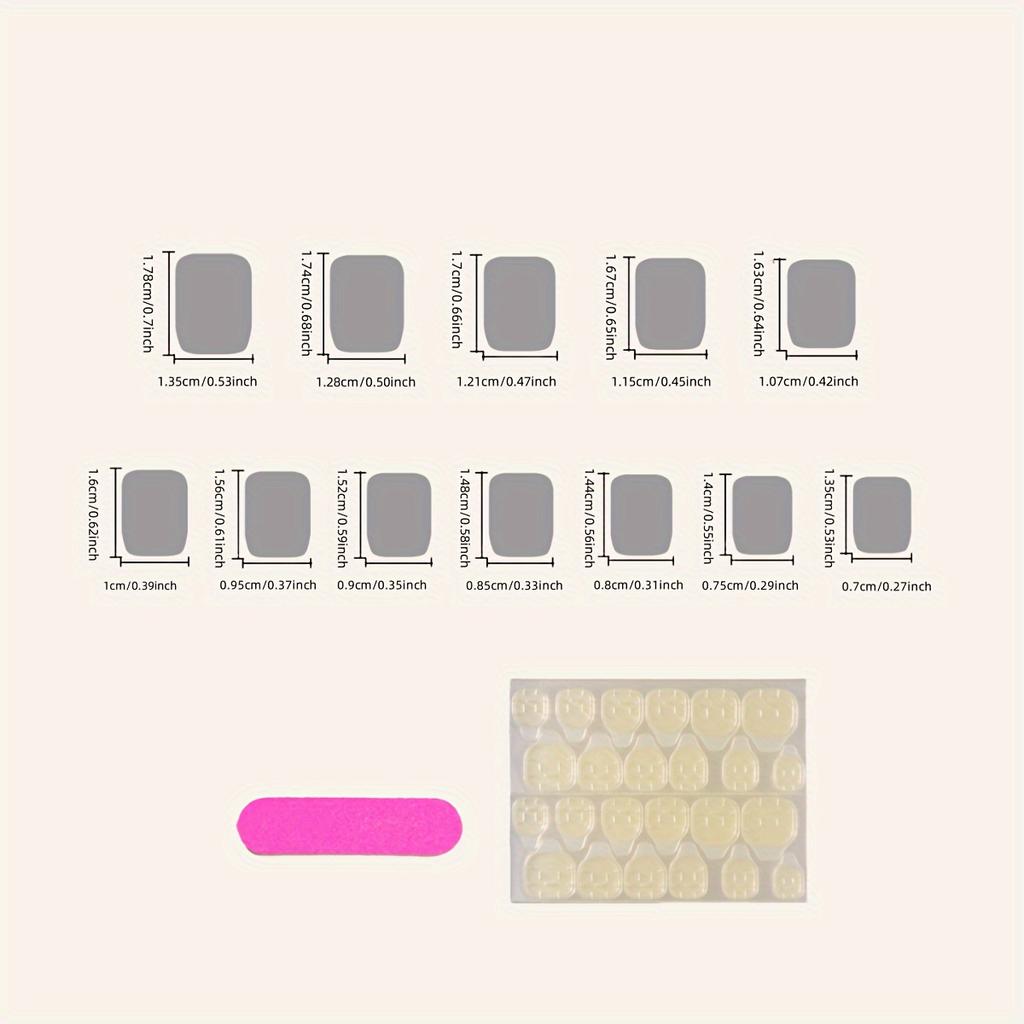 Набор из 24 блестящих накладных ногтей - короткие квадратные, разноцветные полоски и горошек с желейными накладками и пилочкой для ногтей в комплекте