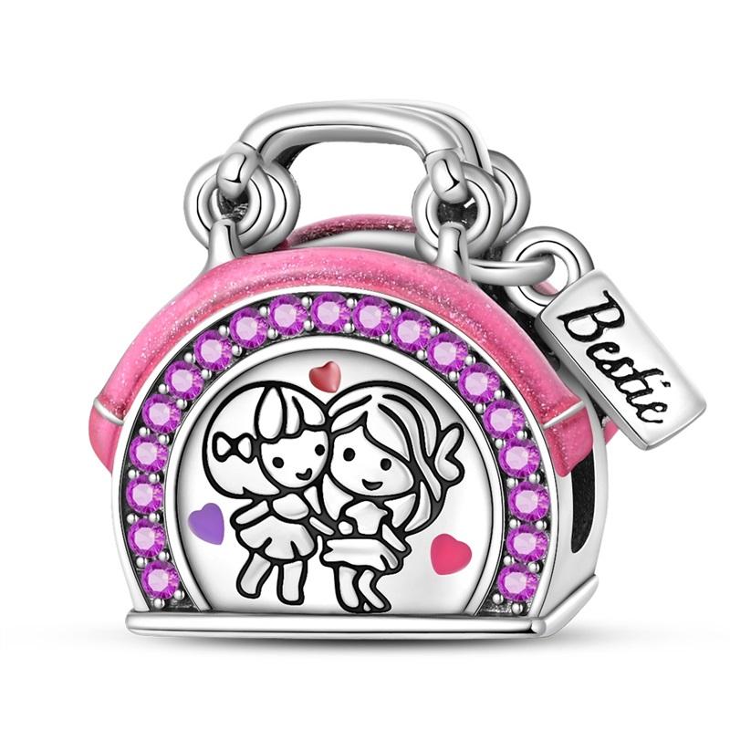 Сладкий Розовый Девочка Современный и Милый Питомец Кошка и Хрустальная Туфелька Подвеска Шарм Подходит для Браслета Бренда Медные Ювелирные Аксессуары