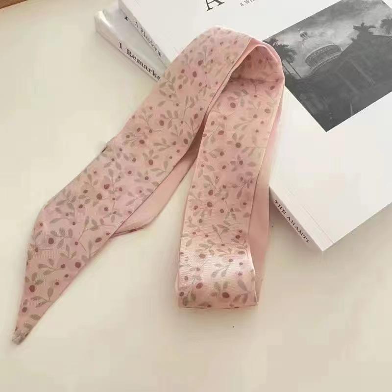 Маленький белый и нежно-зеленый шелковый шарф для женщин, тонкая лента, повязка на голову, резинка для волос, украшение для сумки, длинный