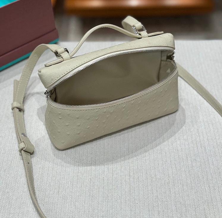 Second Generation L19L27 Lunch Box Bag Ostrich Pattern Top Layer Cowhide Handbag For Women's Fashion Single Shoulder Crossbody Makeup Bag